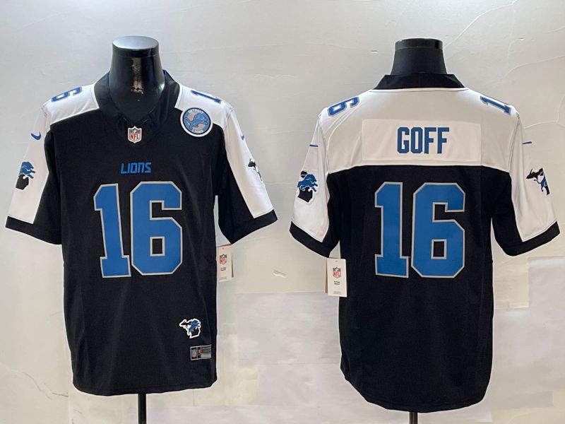 Men Detroit Lions #16 Goff Black Thanksgiving three generations 2024 Nike Limited NFL Jersey style 3->detroit lions->NFL Jersey